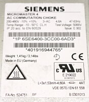 Siemens 6SE6400-3CC00-6AD3 Kommutierungsdrossel...