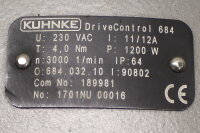 Kuhnke 684.032.10 Servomotor Drivecontrol 189981 1,2 kW 3000rpm Used