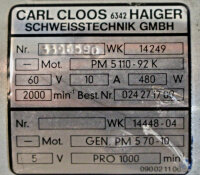 Carl Cloos PM5110-92K Motor WK14249 480W Unused