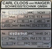 Carl Cloos Motor PM5110-92K WK14249 480W Used