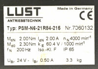 Lust PSM-N6-21R84-215 Servomotor + Neugart Getriebe PL70S/M0/H Unused