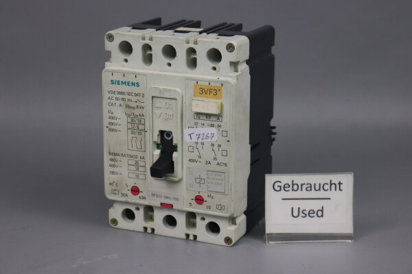 SIEMENS 3VF3111-1BN41-7KN1 Leistungsschalter 3VF31111BN417KN1 50/60Hz used